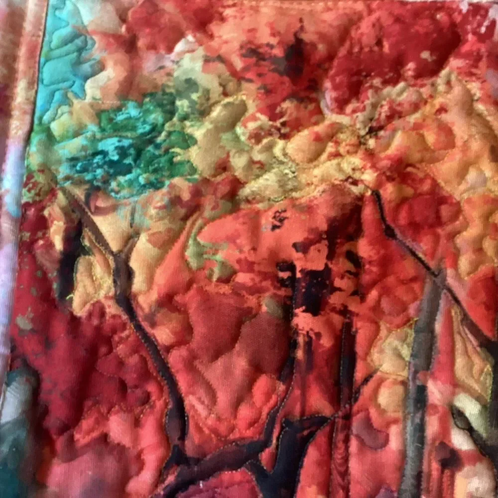 NWT. Hand Crafted Colorful Quilted Forest Wall Art Quilt